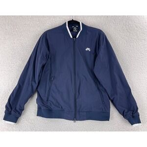 Nike SB Jacket Mens Small Blue Long Sleeve Full Zip Skate Board Logo White Trim